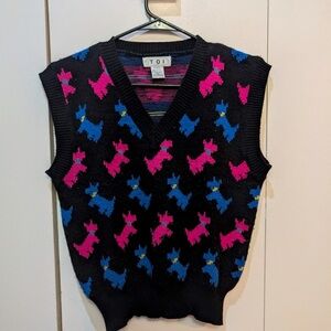Vintage Pink and Blue Scottish Terrier Patterned Toi Knit Sweater Vest